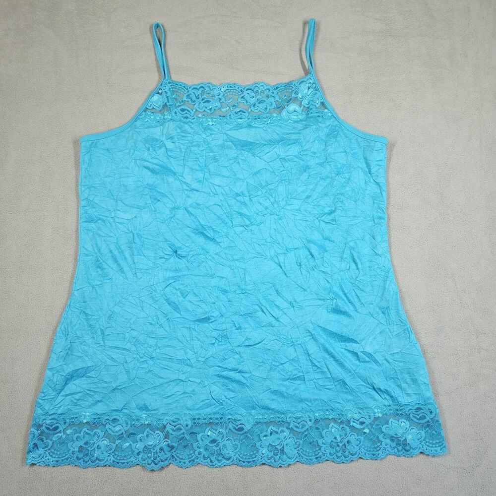 Y2K Maurices Tank Top Women Plus Sz 1 Lace Trim Cami Blue Beachy‎ Danity Preppy